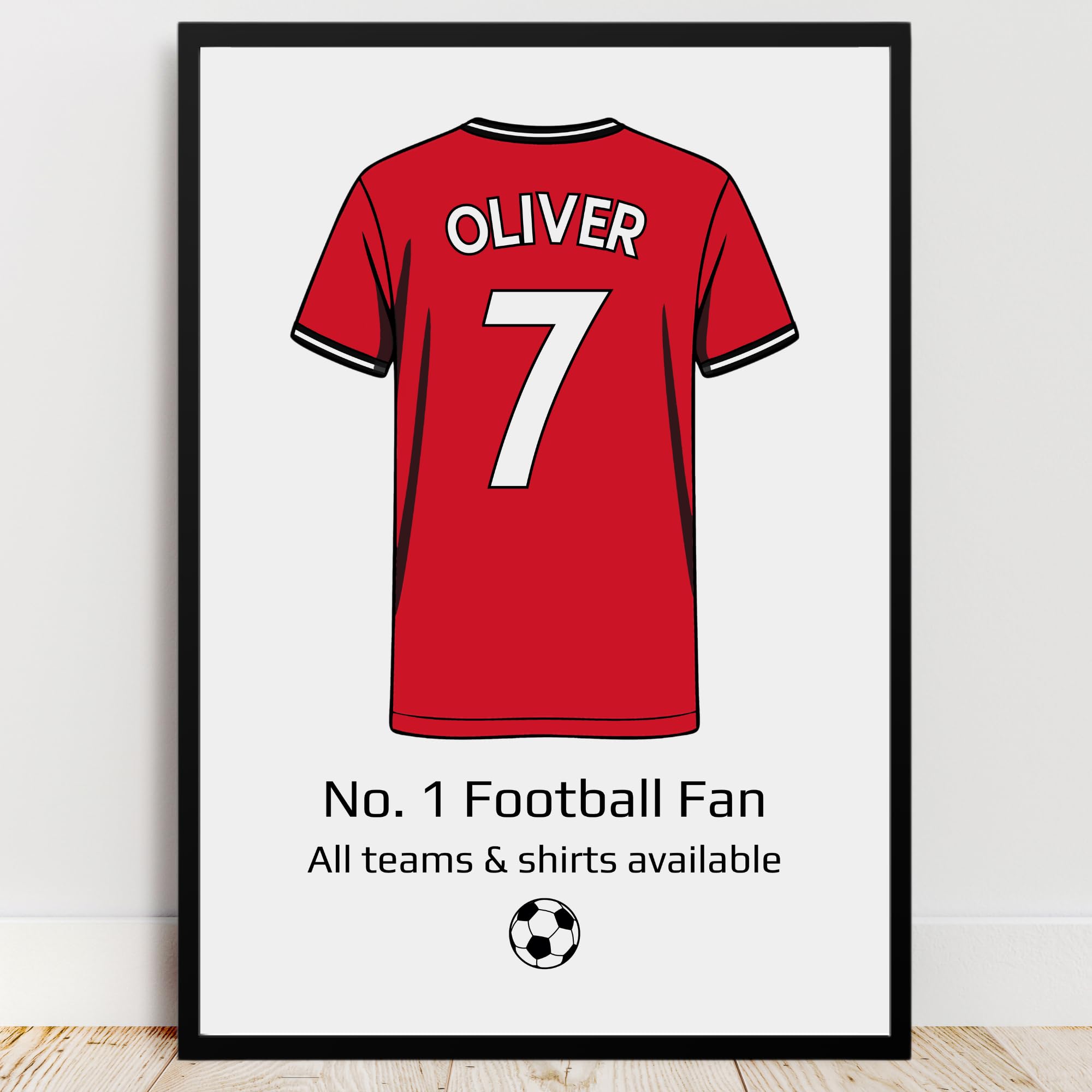 Personalised United Shirt Print | All Teams Available | Framed or Prints | Manchester Gift for Boy, Son, Man, Brother, Dad or Grandad | Unique Footy Football Utd Wall Art Keepsake Sports Fan