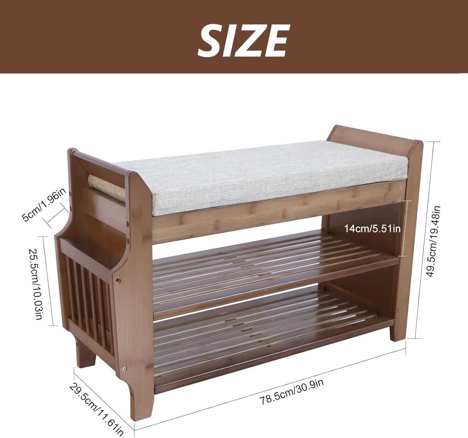 Shoe Rack Bench, 31 Inch 2-Tier Entryway Bench with Storage Basket and Side Drawer Cushion Removable for Entrance Hall, Living Room