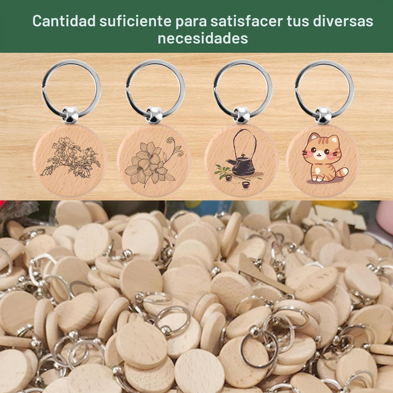 WOPPLXY 40 piezas llaveros madera blanco, Ø 4 cm, Dicke 7mm, con Anillos, für DIY, Basteln Dekoration Geschenke, Malerei
