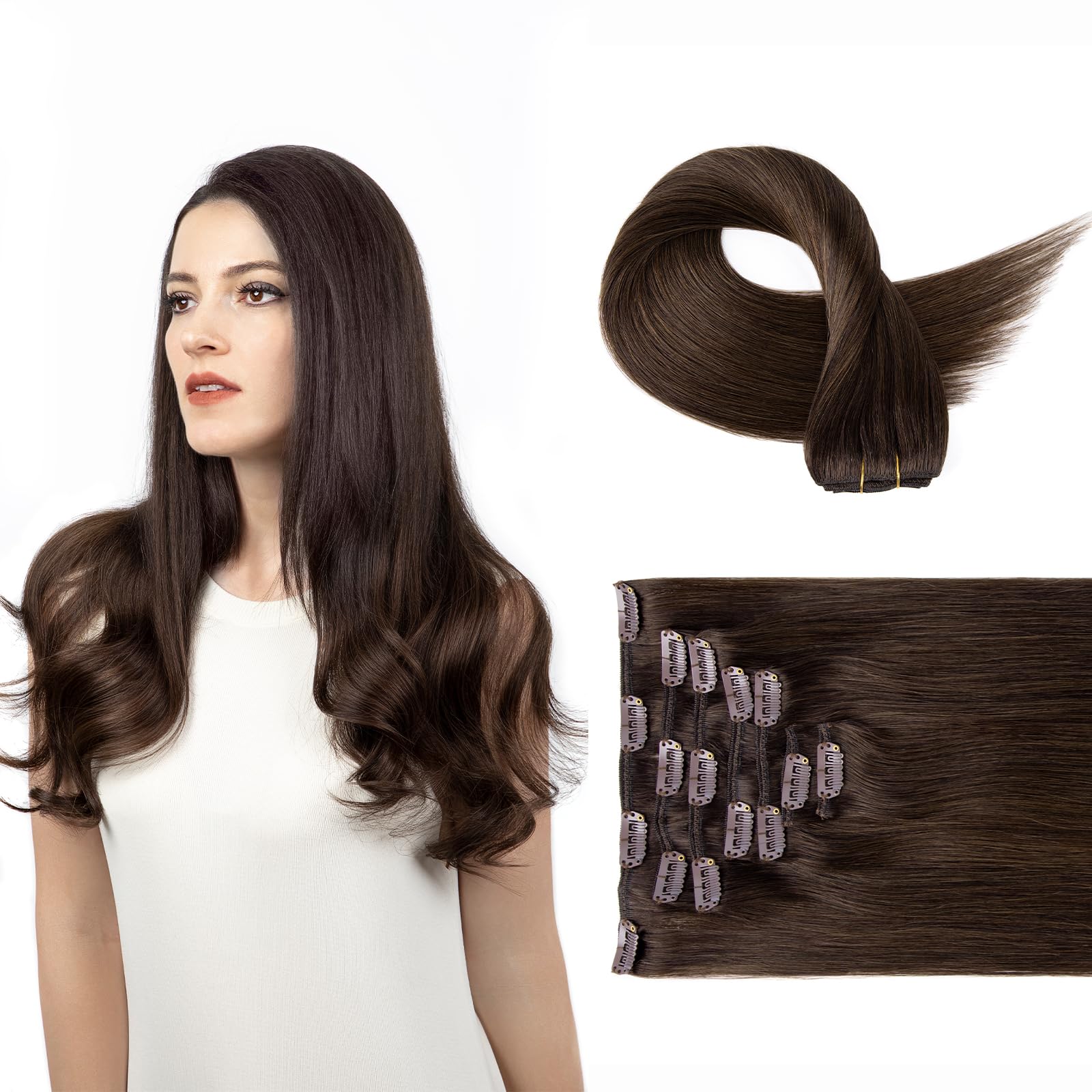 SOBEAUTY Hair Extensions Clip in, Real Human Hair Extensions, 100% Hair Extension Human Hair Double Weft
