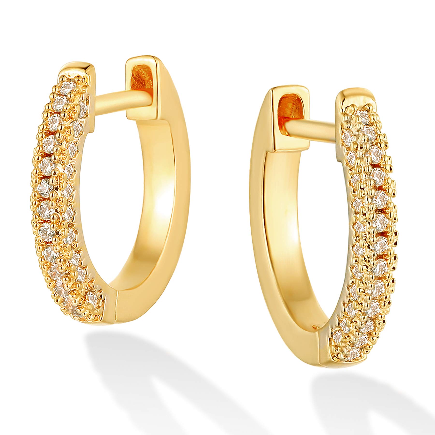 Dremmy StudiosDainty CZ Huggie Hoop Earrings 14K Gold Plated Chunky Simple Cute Thick Round Frill Bead Ball Starburst Cuff Earrings Cubic Zirconia Hoop Earrings Minimalist Personalized Gift for Her