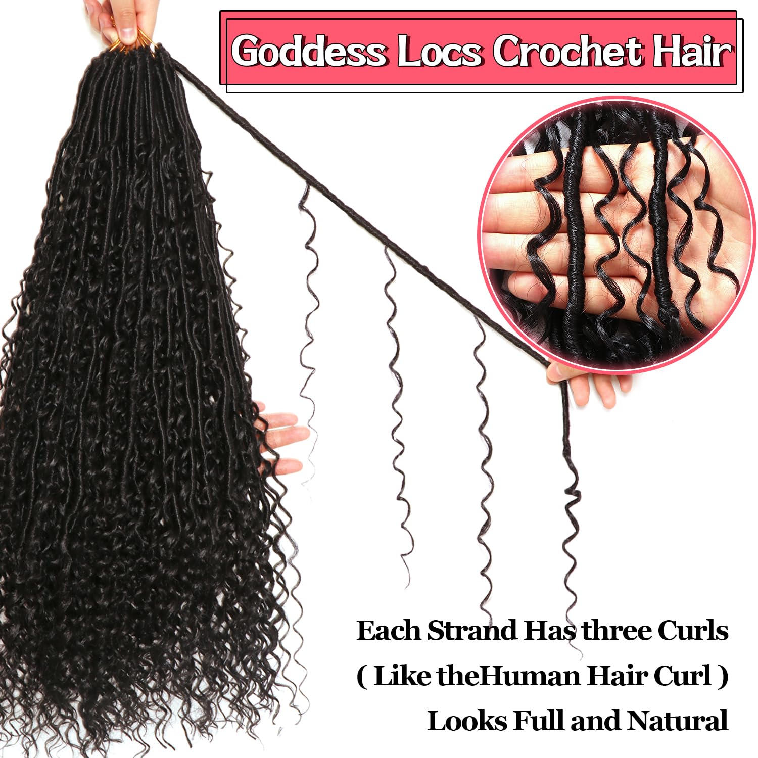 Goddess Locs Crochet Hair, Soft Pre-Looped Synthetic Faux Locs, 8 Packs