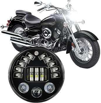 CHUSYYRAY 7 Round Compatible with Yamaha V-Star 1100 650 Classic LED Motorcycle Headlight Assembly for Off Road, High Low Beam DRL Turn Signal, DOT Approved, 10000LM 6500K White, 1PCS