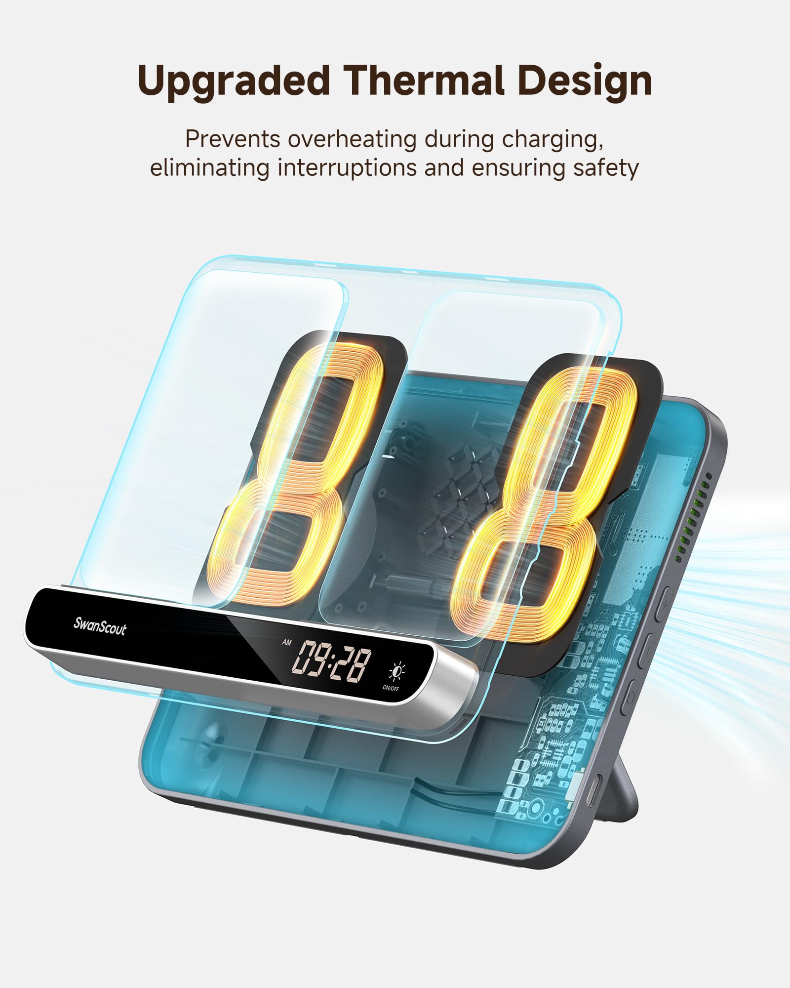 SwanScout Dual Ladestation für iPhone, Induktive Ladestation für 2 Handys | 30W Doppel Wireless Charger für iPhone 17/Air/16/15, für Apple Watch 11/10/Ultra 3/SE 3/AirPods, Ladegerät für 2 iPhone, 710A
