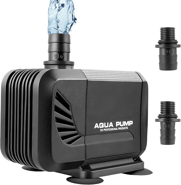 Aquarium Pond Pump 1500 L/H, Submersible Water Pump for Pond Fountain Aquarium Rock Garden, Ultra Quiet Water Feature Pump with Filter and 2 Nozzles 13 mm / 16 mm, Max Delivery Head 1.6 m (15 W)