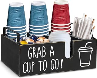 Disposable Coffee Cup Dispenser Lid Holder for Counter, Coffee Station Organizer for Cup Lid Sleeve Pods Condiment, Paper Cup Dispenser Coffee Bar Accessories Storage (Black 2)