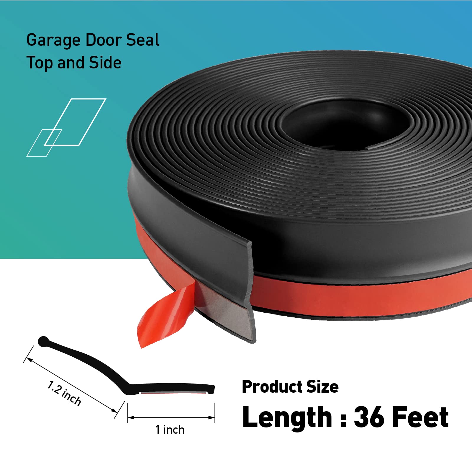36Feet Garage Door Seal Top And Sides, Universal Black