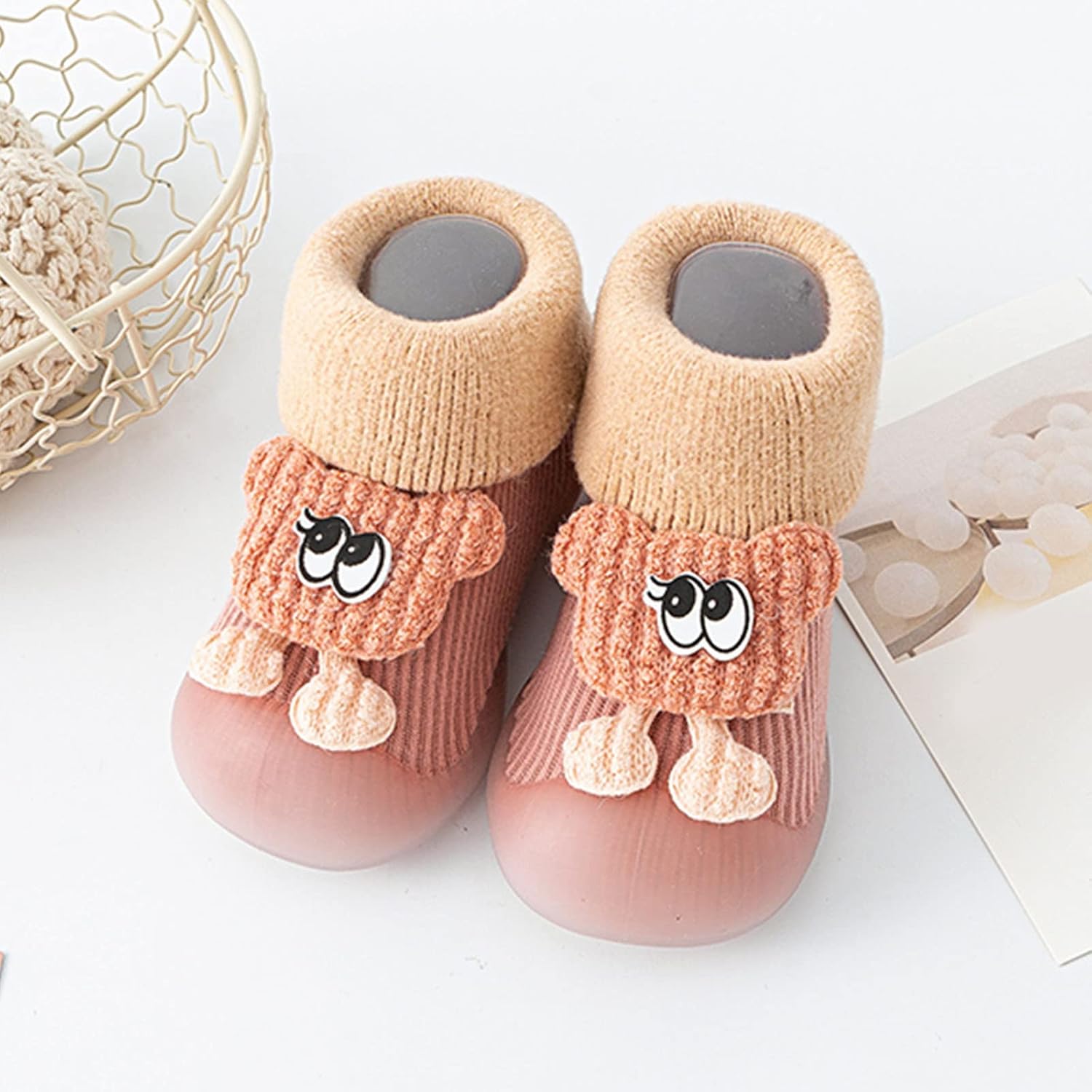 Infant Boys Girls Animal Cartoon Socks Shoes Toddler Fleece WarmThe Floor Socks Non Slip Petite Shoes (Pink, 0-6 Months)
