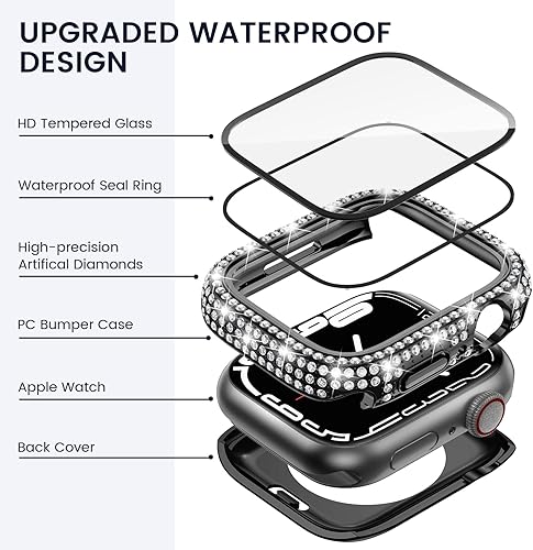 Miniatura 3 de Tensea - Funda protectora de pantalla impermeable para Apple Watch SE 2022 y 6 5 4 de 1.575 pulgadas, accesorios para iWatch Hard PC Diamond Front &