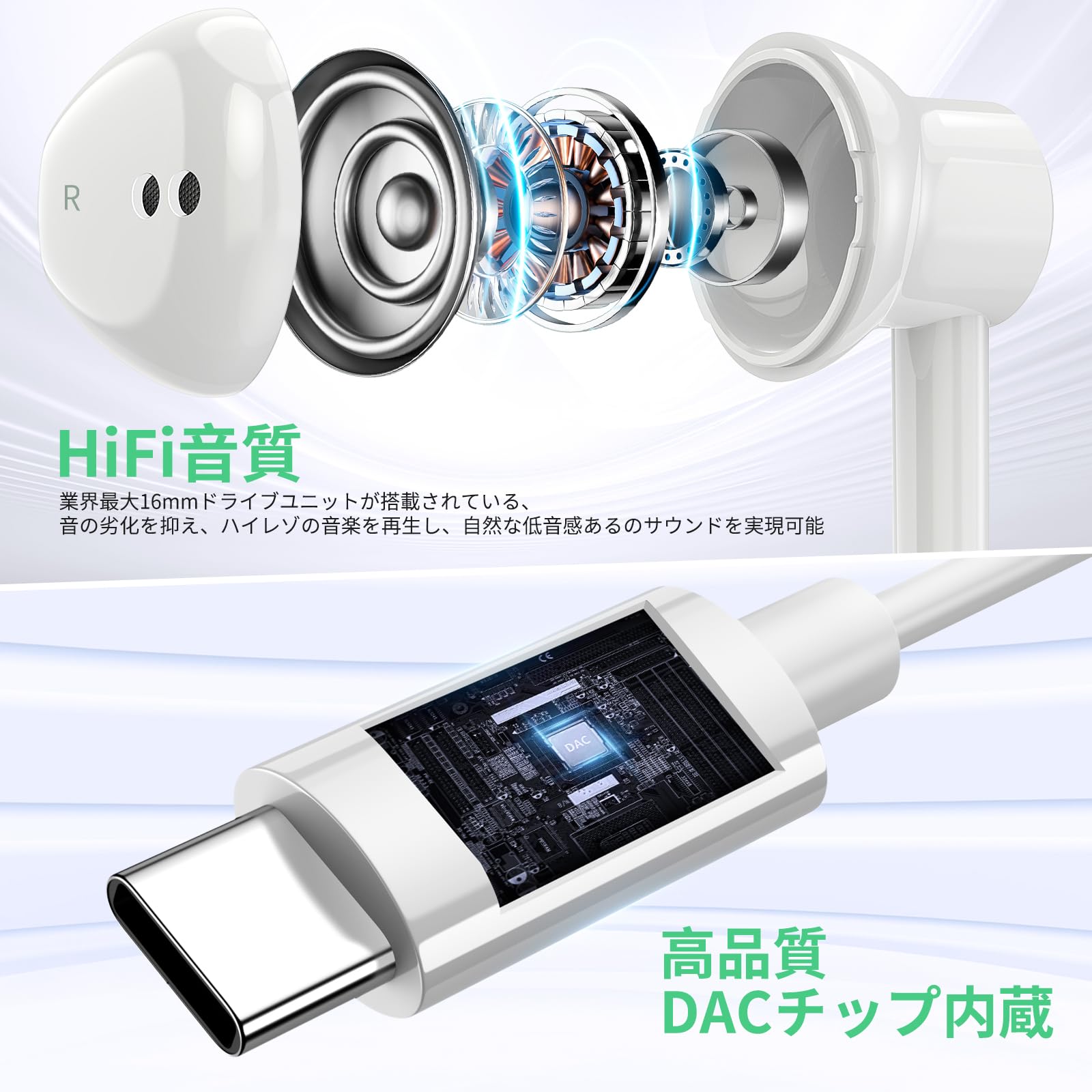 Amazon.co.jp: タイプc イヤホン 有線 インナーイヤー型 HIF音質 通話