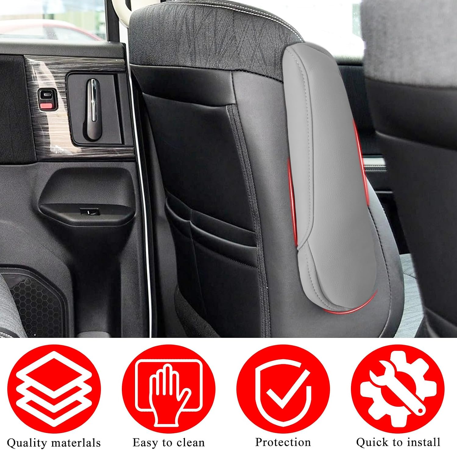 Compatible with Car Front Seat Armrest Cover for Honda Odyssey 2015 2016 2017 Microfiber Leather Seat Arm Rest Cover for Front Driver and Passenger Side 2PCS Gray