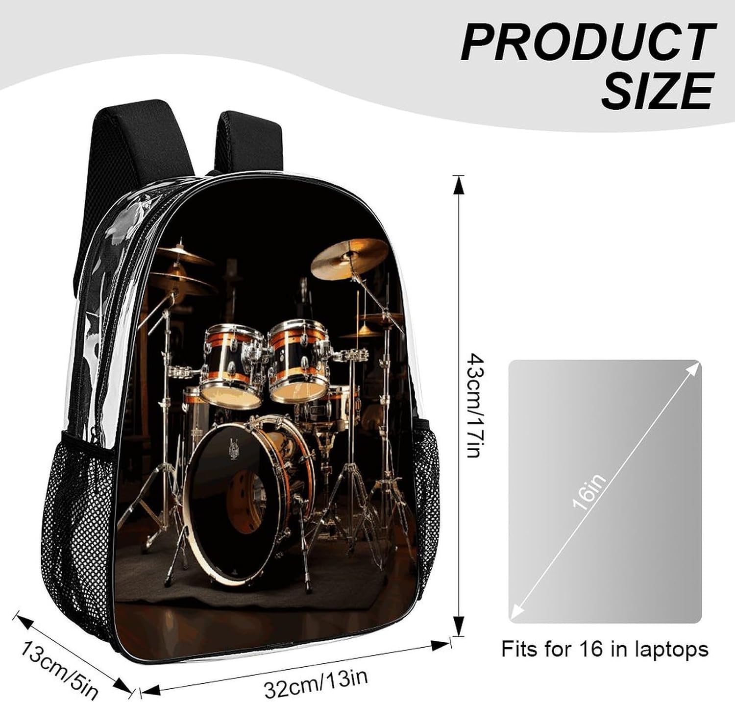 Drum Set Clear Backpack Transparent Backpack image 2