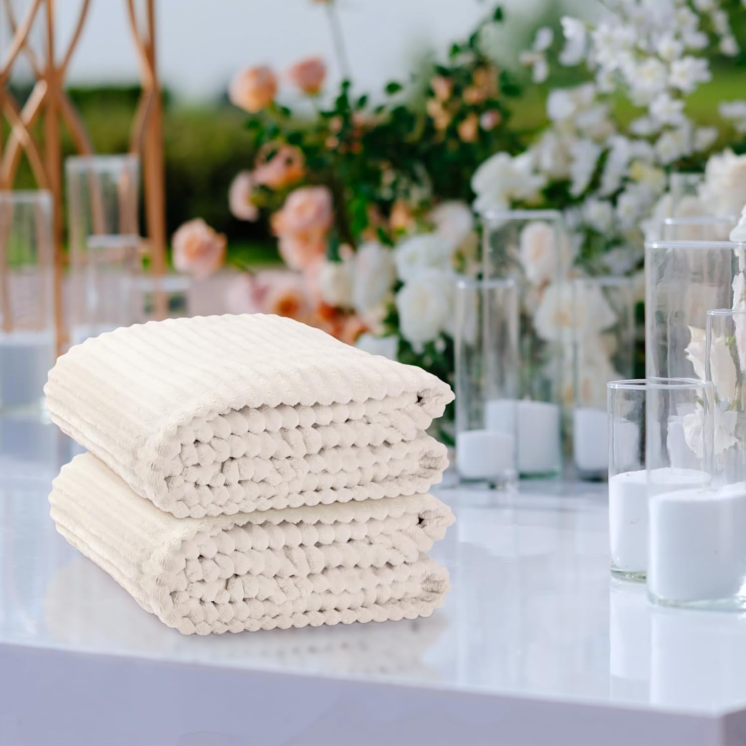 Buryeah 24 Pcs Flannel Throw Blanket Bulk 50 x 60 in Sleepover Blanket Outdoor Wedding Throw Lightweight, Oeko-tex Standard 100 Certified for Sofa Homeless Gifts (Beige) - Image 6