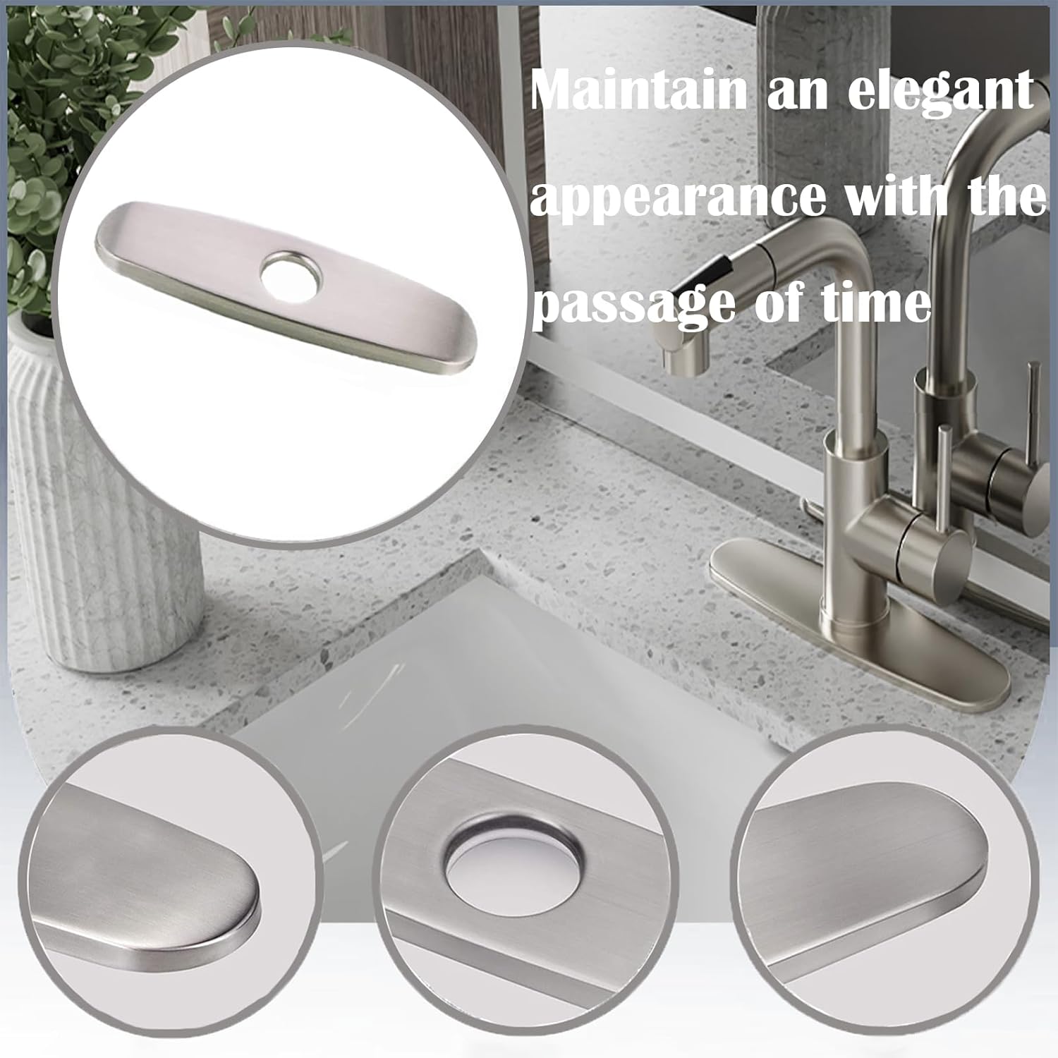 Sink Hole Cover, Escutcheon Plate Stainless Steel Deck Plate for 1 or 3 Hole Bathroom or Kitchen Sink Faucet Mixer Tap 10"(SILVER)