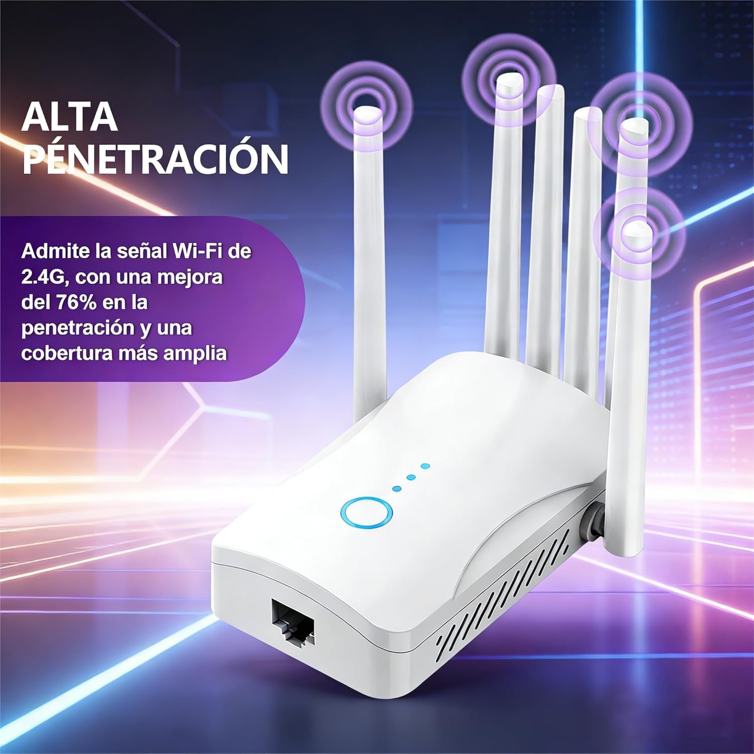 Répéteur Wi-FI 6 Antennes pour Maison et Bureau, Amplifie Le Signal Wi-FI Jusqu’à 120m²,Connexion Rapide et Stable, Idéal Streaming, Jeux en Ligne et Télétravail