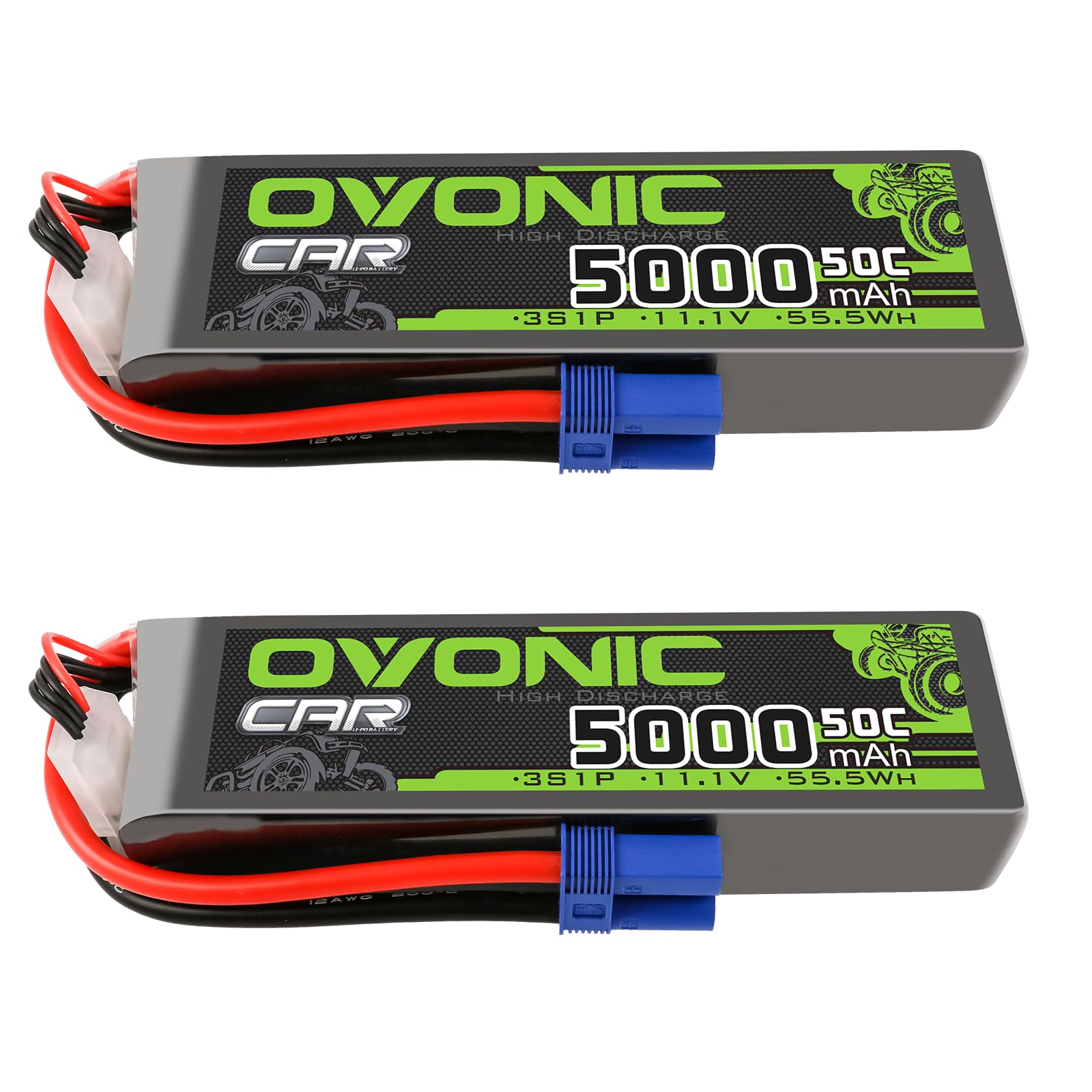 OVONIC 3s Lipo akumulator 11,1 V 5000 mAh 50C z wtyczką EC5 ogniwa do 1/8 i 1/10 RC samochód FPV UAV RC łódź, samolot, helikopter multiwirnik (2 szt