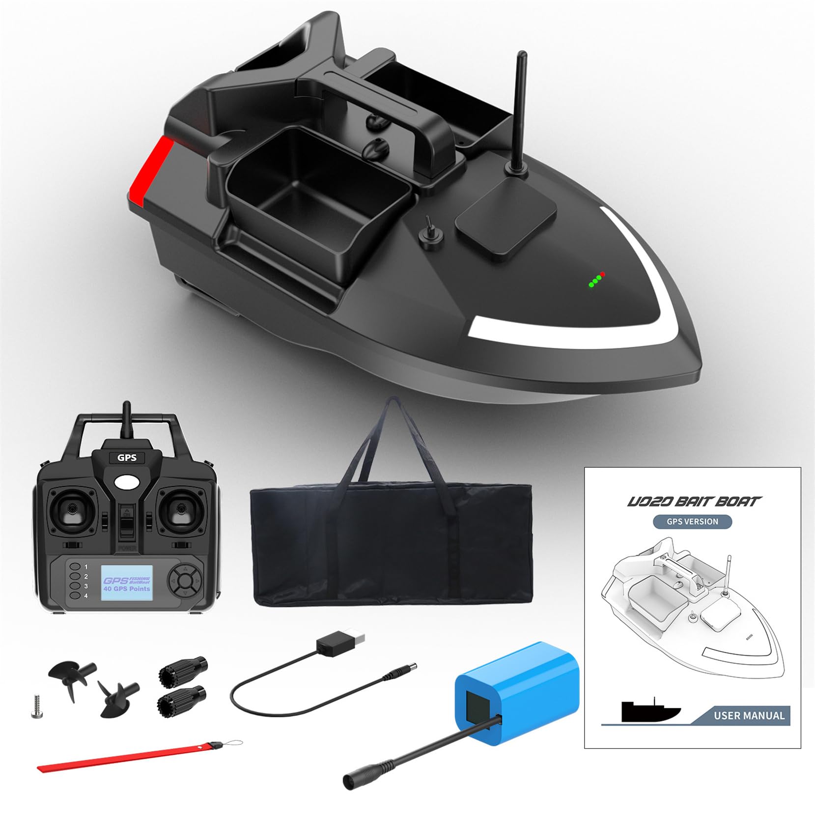 CTLNEON GPS RC Wireless Bait Boat Dual Motor Automatic Feed Return - Fishing Boat Remote Control