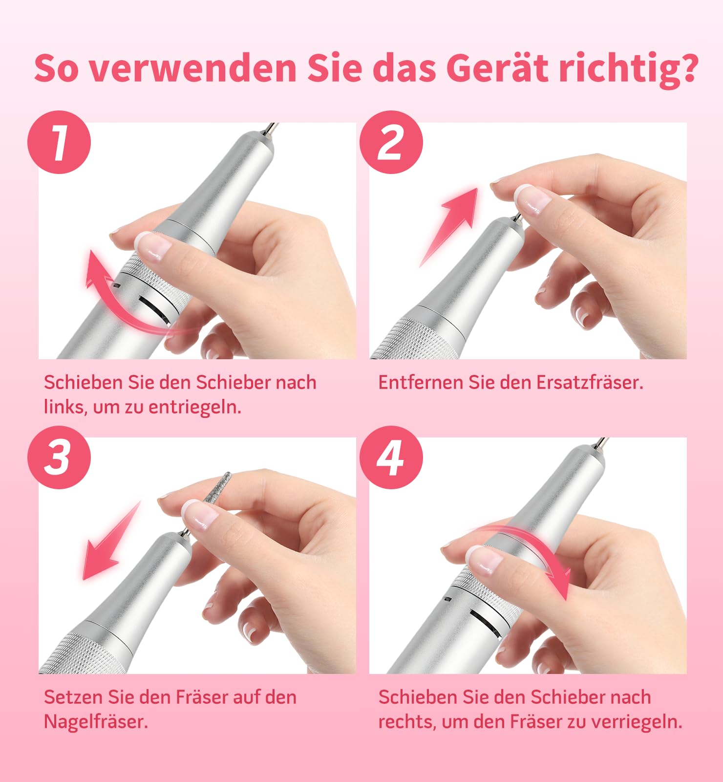 Ziweo Nagelfräser, Elektrische Nagelfeile 45000U/Min mit LED Display, Tragbare Nagelfräser für Gelnägel Wiederaufladbare Maniküre Set für Nagelhaut Shellac Acrylgel