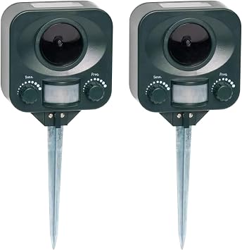 Pestbye  Pack of 2 Solar Waterproof Cat Repellent - Quick Fix Ultrasonic Repeller Cat Scarer with Ground Stake