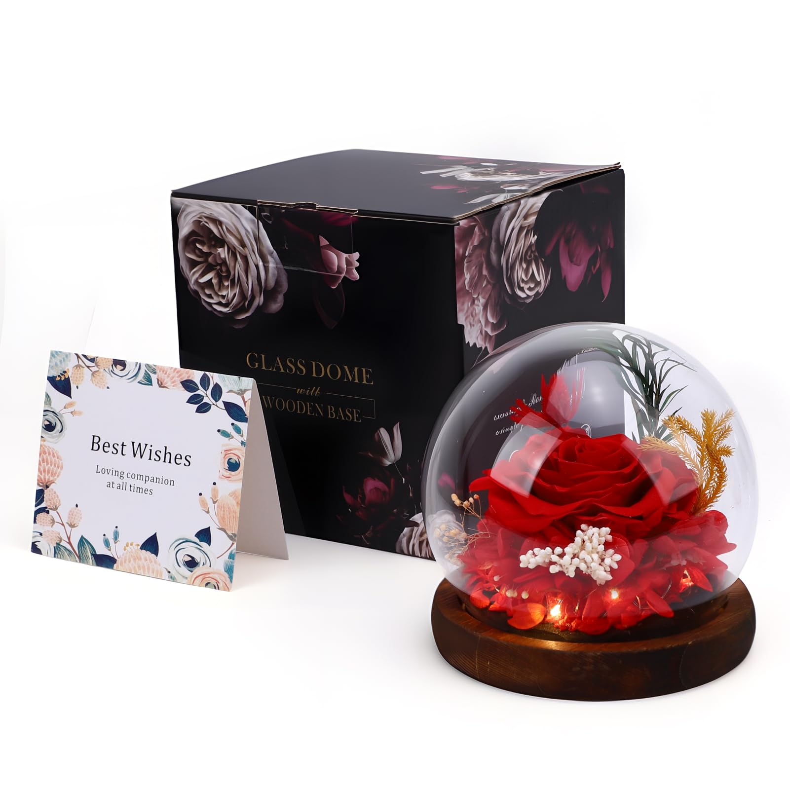 Rose éternelle en verre avec LED : veilleuse fleur artificielle et cadeau