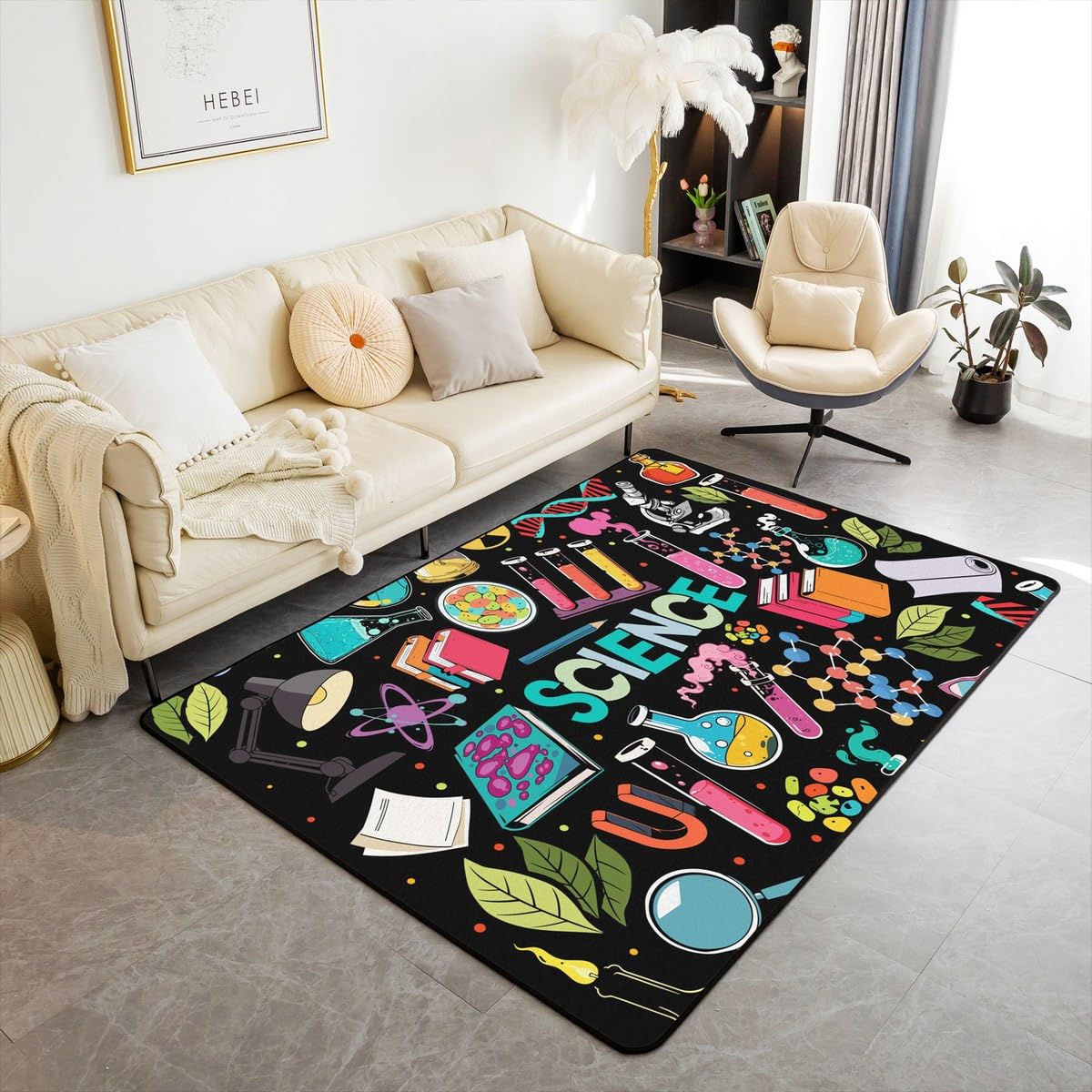 Science Rugs for Living Room Bedroom,Graffiti Rug for Living Room Bedroom, Washable Floor Rug Carpets Entryway Rug Bedroom Playing Room Decoration for