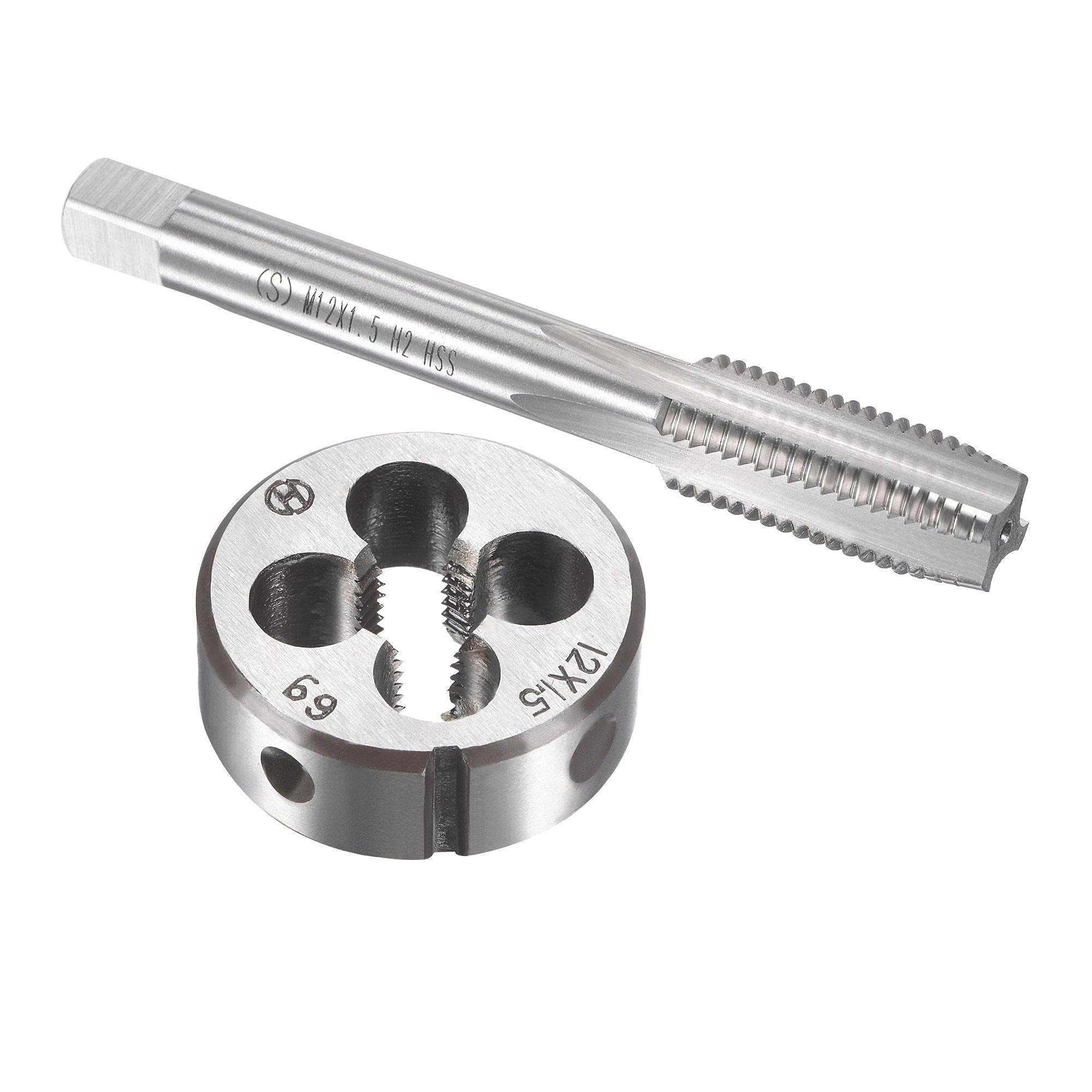 Zestaw gwintowników i narzynek metrycznych M12 x 1,5 mm, gwintownik maszynowy z okrągłą narzynką, zestaw gwintowników i narzynek do naprawy gwintów nakrętek i śrub