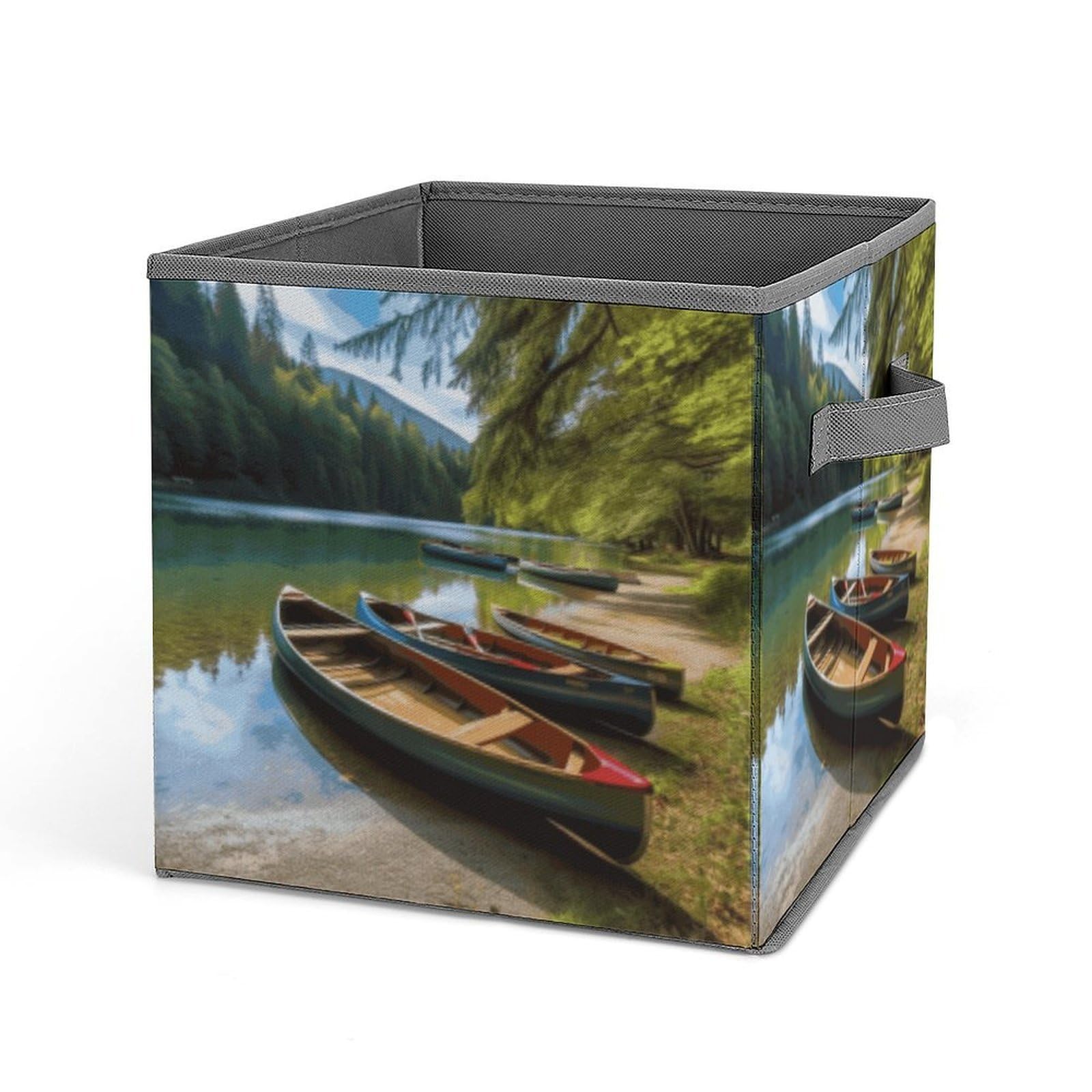 JTREHY Lake with Boats Canoes Park Storage Bins Sturdy Large Capacity Folding Sorting Boxes Convenient Stable Storage Box Collapsible Fabric Storages Cubes Organizer with Handles