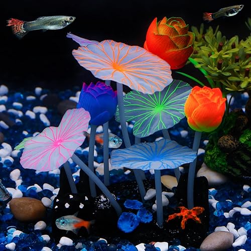 Uniclife Adorno de loto con efecto brillante de silicona, decoración de acuario para pecera con ventosa