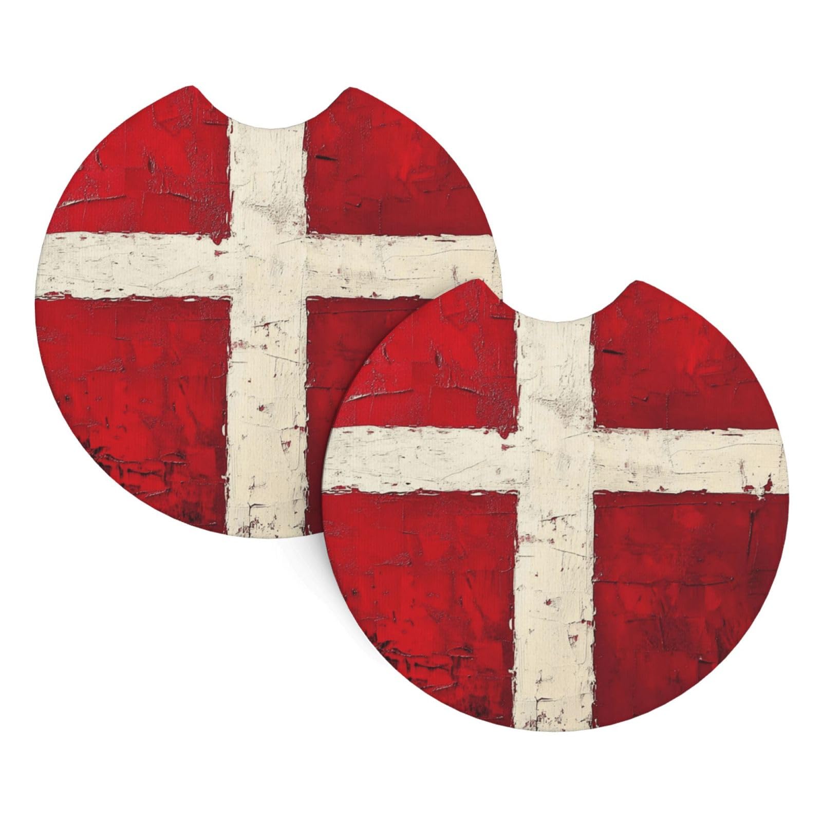 2 Pack Car Cup Holder Coasters 2.7 Inch Universal Anti-Slip Shockproof Car Cup Holder Insert Denmark Danish Flag Car Coasters Drink Coasters Cup Holder Coasters for Car Accessories