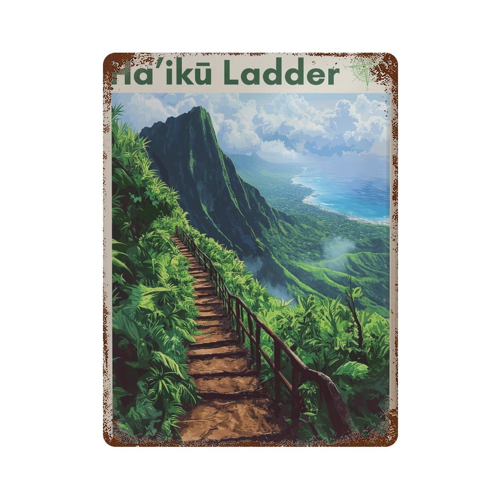 xiaoxiaoshen Hawaii Travel Oahu Stairway to Heaven Wall Decor Art Metal Tin Poster Modern Home Decor Art Home Bar Shop Decorations Vintage Sign 40x30cm