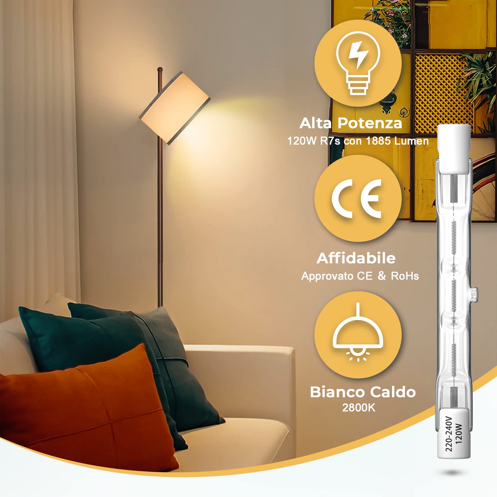 LAMPADINA ALOGENA TUBOLARE CERAMICA HALOLUX 100W E27 230V - Foto 10