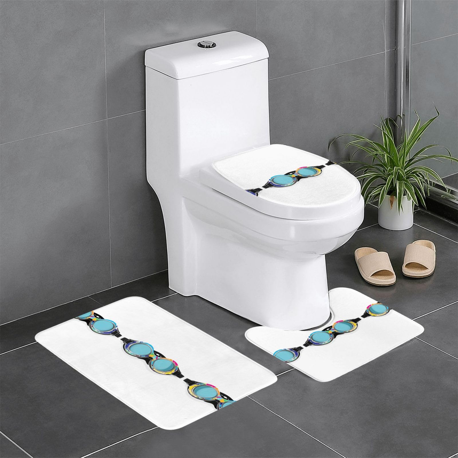 Tapis de bain antidérapant Doodle 3 pièces rectangulaire et en U pour sol de salle de bain
