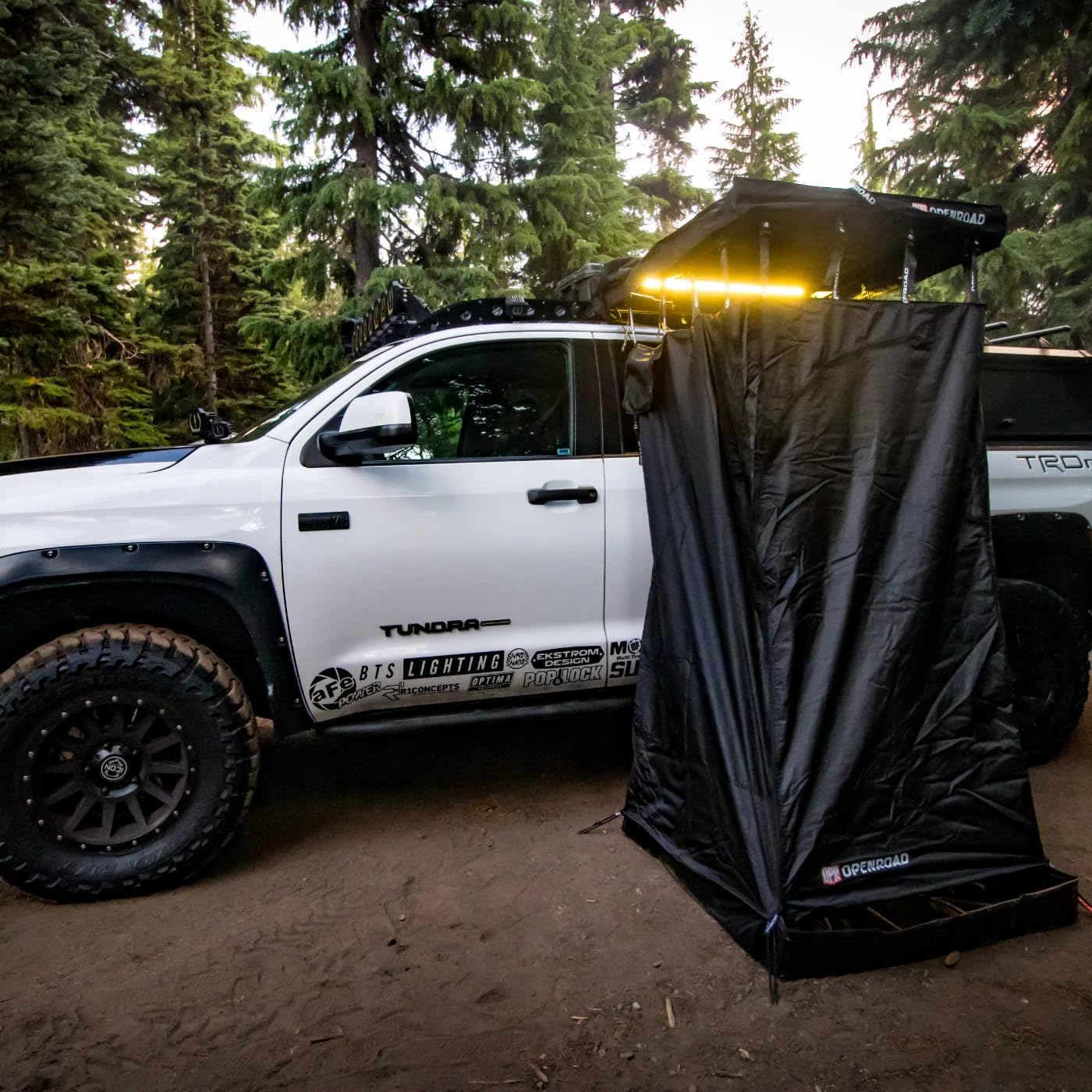 OPENROAD Car Side Shower Awning V2 - Portable Bathroom Shower Room for SUV Camping, Restroom, Changing, Privacy Shelter Shower Tent, Quick Setup, Aluminum Alloy Frame, LED Light, Storage Pockets