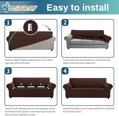 Vista 172 de Asnomy Couch Covers for 3 Cushion Couch Stretch Sofa Covers Slipcovers, Pet Protector Furniture Covers for Dogs Cats Spandex Jacquard Fabric Small