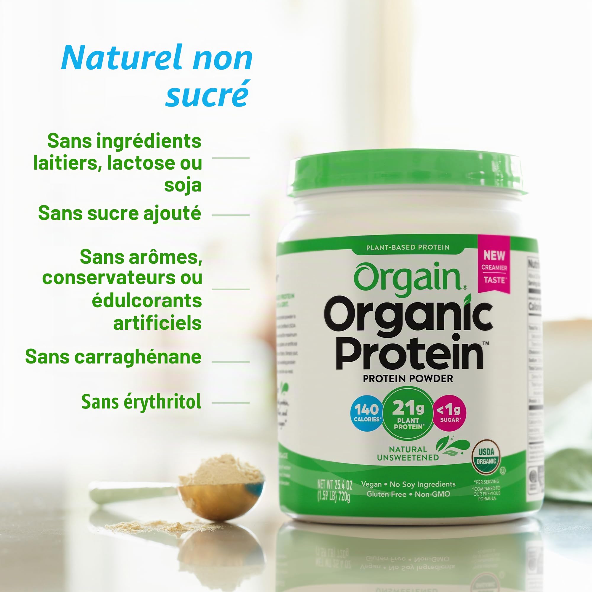 Orgain Protéine Végétale Biologique Non Aromatisée 1.59 Ib