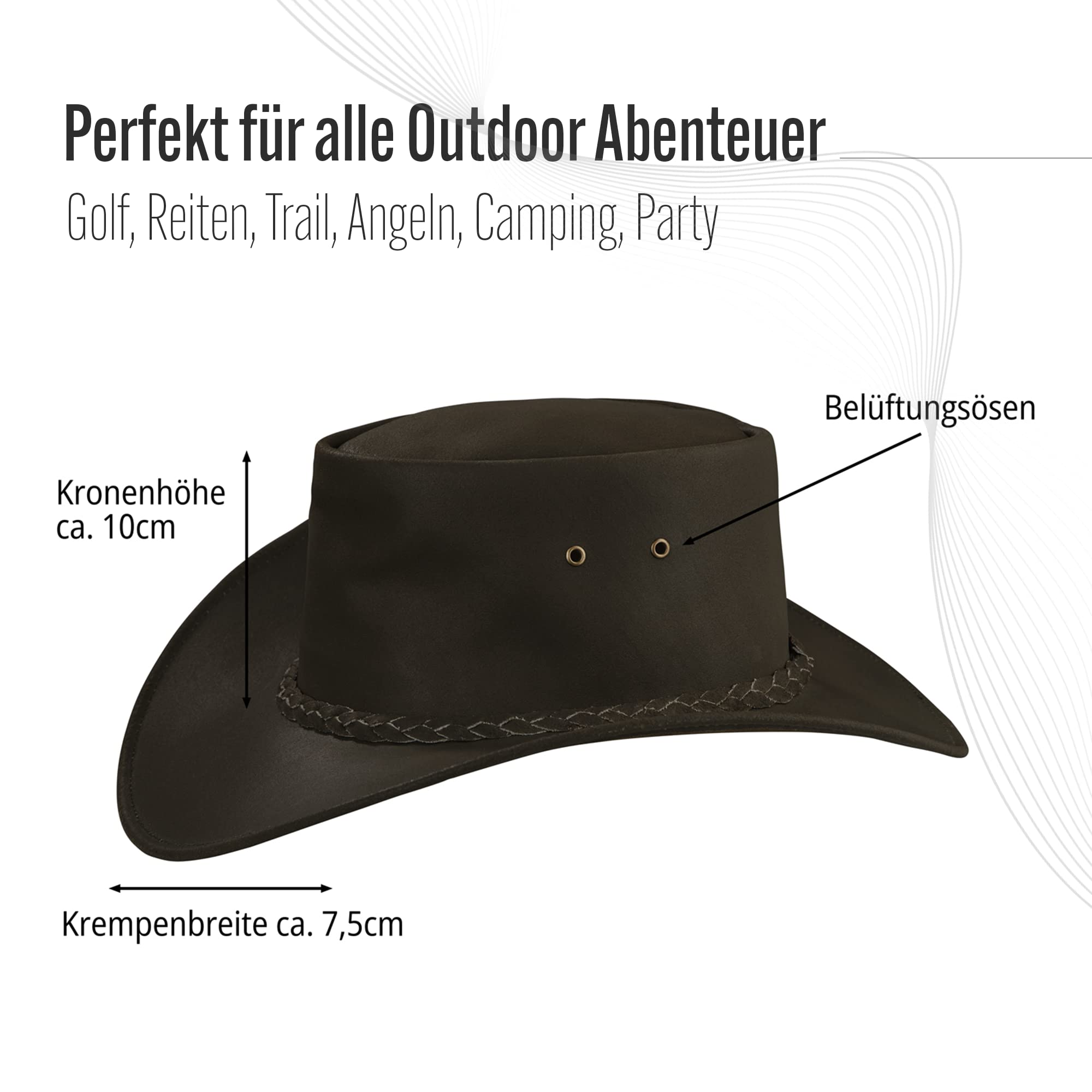 Melbourne Western Cowboy Leder Wickel Hut Flex-Hat in 4 Farben …