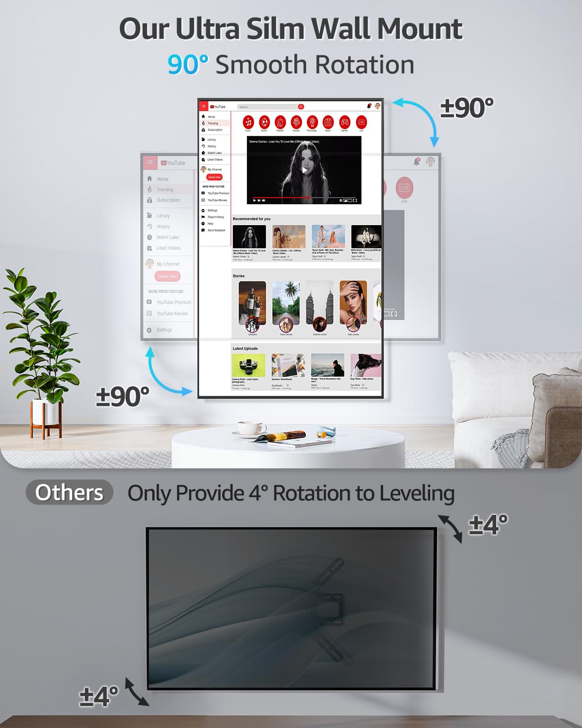 MOUNTUP MU0089 - Soporte de pared para TV ultrafino y giratorio para Samsung The Frame/Neo QLED 8K/Neo QLED 4K, soporte de TV de 90 grados horizontal a vertical, VESA máximo 400 x 400 mm, soporta