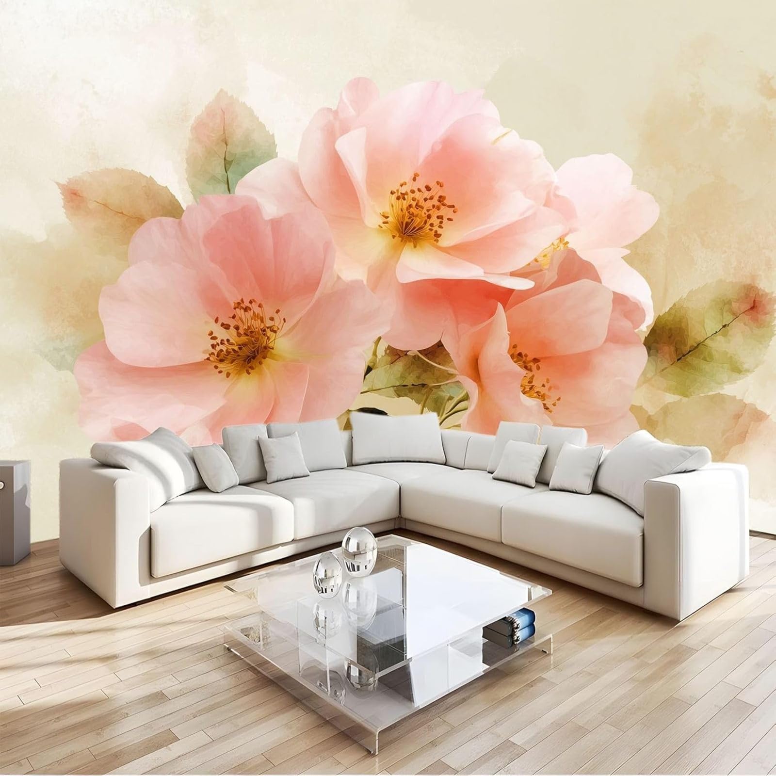 Hgjdjhnf 3D Mural Photo Wallpaper Dreamy Watercolour Roses Wallpaper Non-Woven Wall Decoration Wallpaper Decoration Study Room Living Room Restaurant Cafe Beige,200Cmx140cm Stickers - Frameless Painting - Poster