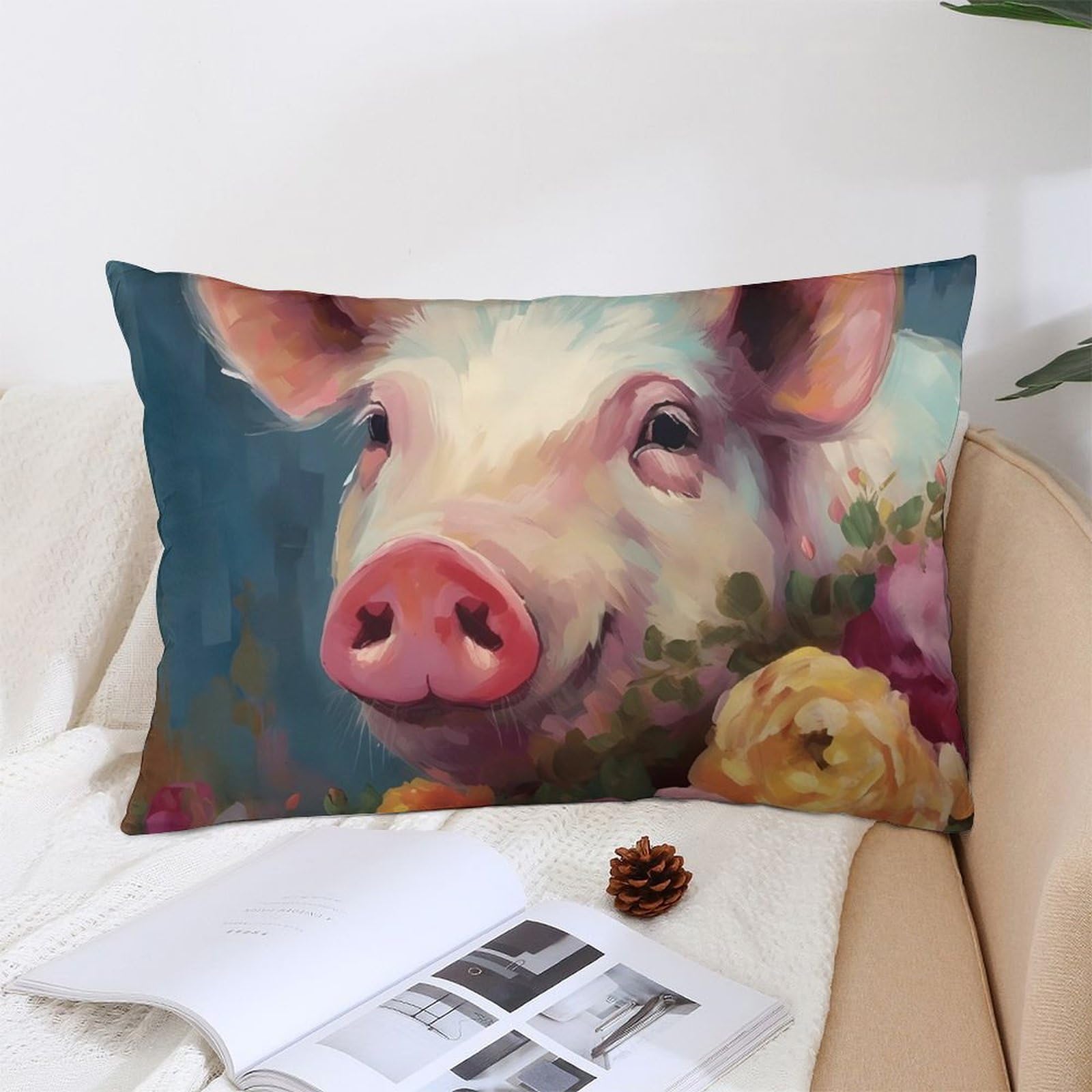 NTVOWPZO Decoration Throw Pillow Covers 12 "x20 Pillowcases Covers Painting Flower Pigs Soft Pillowcases Modern Farmhouse Home Decor Sofa Cushions Covers for Couch Bed Living Room