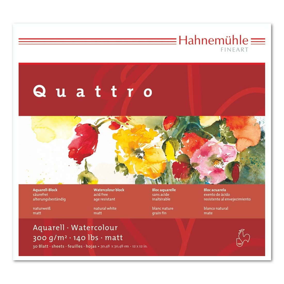 Hahnemühle Britannia - Blocco ad acquerello, 300 g/m², 30 fogli, 30 x 30 cm