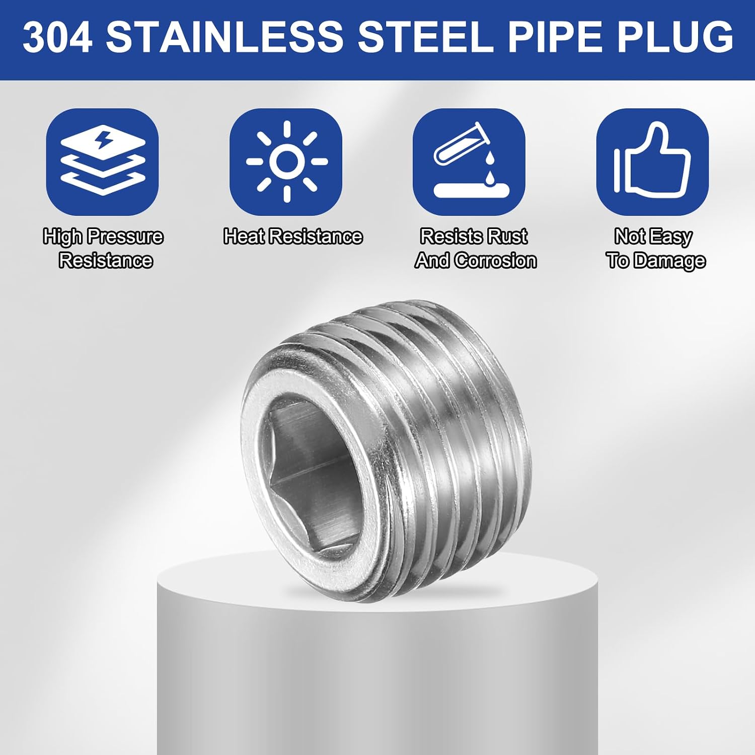 PATIKIL 5 Pcs 304 Stainless Steel Pipe Plug M16 x 1.5 Male Internal Hex Thread Socket Pipe Plug Hex Countersunk Pipe Fitting for Sealing Water Oil Gas Pipeline, Silver