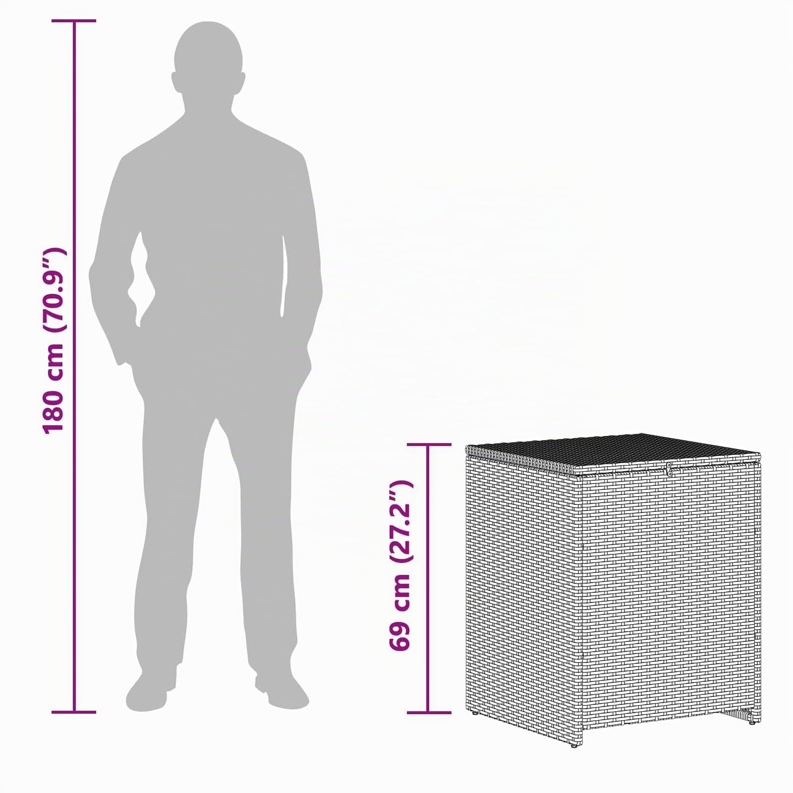 vidaXL Kissenbox 55 x 55 x 69 cm Stahl, Aufbewahrung für das Wohnzimmer, rechteckige Outdoor-Truhe, wetterfest für Kissen, Rattan-Einheit für Gartenmöbel