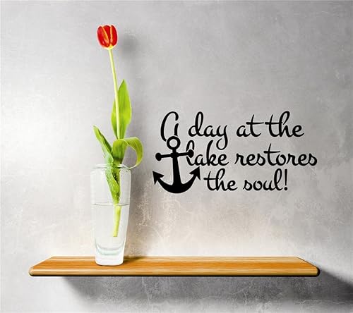 Adhesivo decorativo para pared, diseño de A Day at The Lake Restores The Soul Hobby Cita para exteriores - Color Negro Tamaño 8 pulgadas x 16
