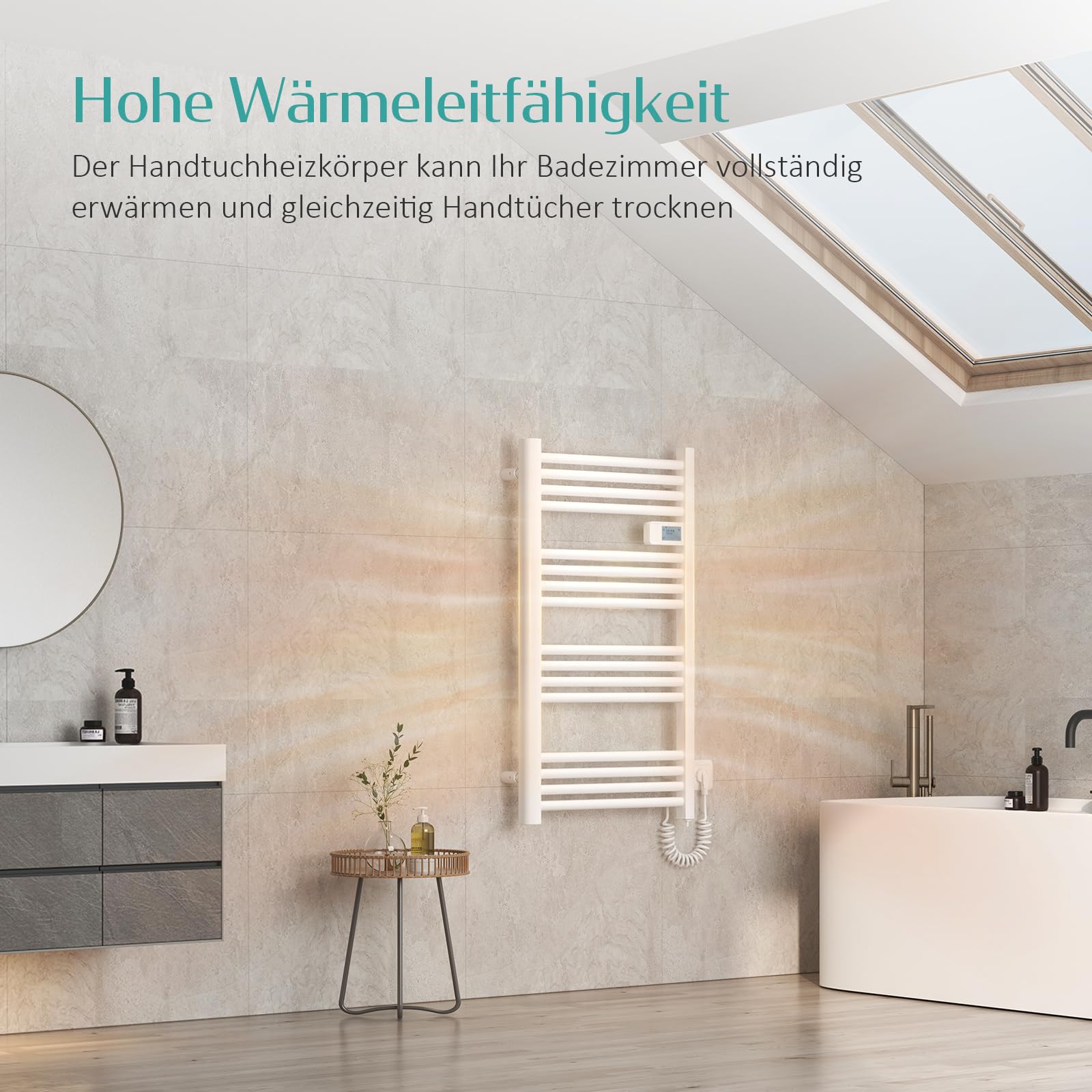 EMKE Radiador eléctrico para toallas de 120 x 40 cm, calefactor de baño, eléctrico con interruptor táctil, temporizador, calentador de toallas, toallero, eléctrico, blanco, 450 W