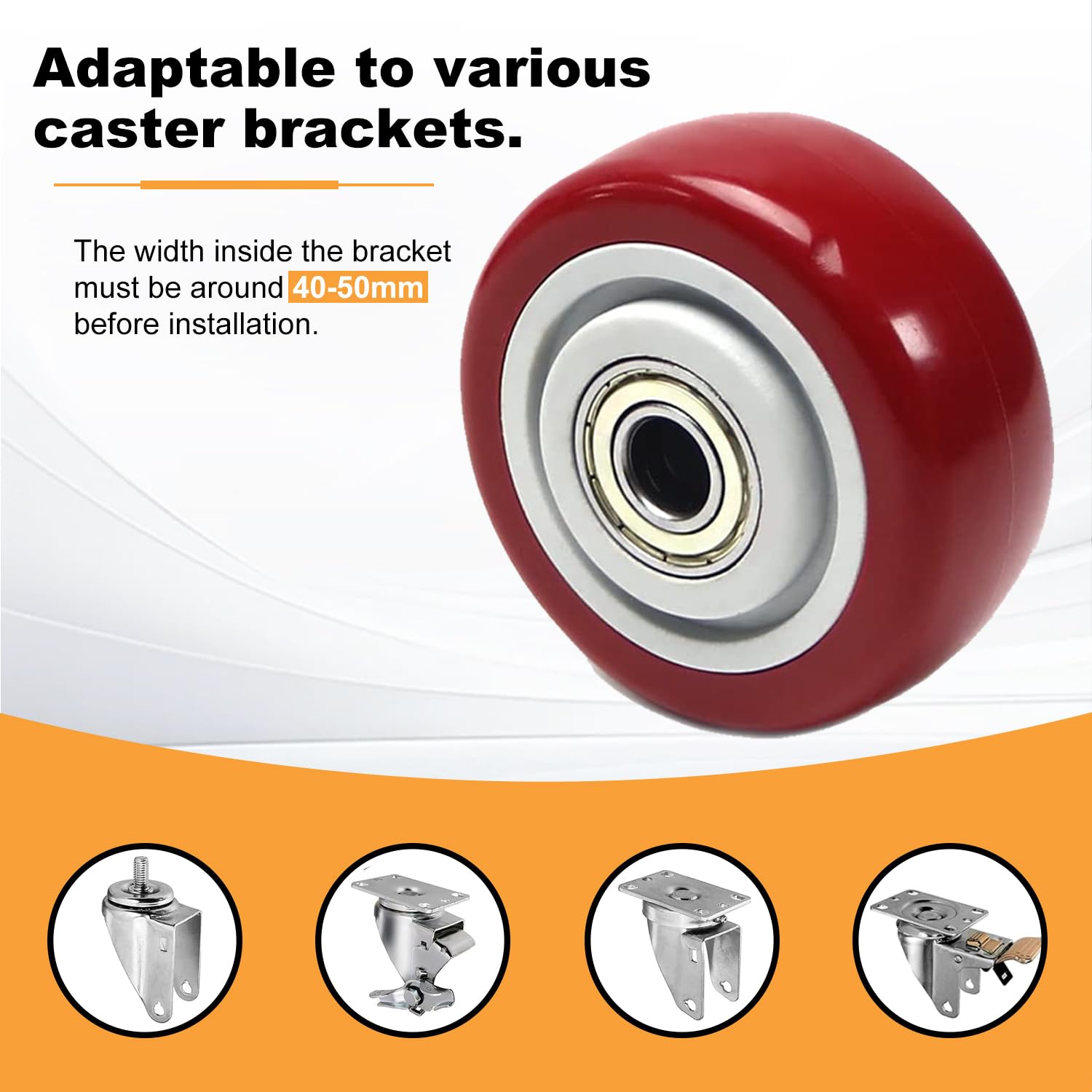 4Pcs 5 Inch Push Cart Wheels, 5" x 1.26" PU Caster Wheels Bearings Repair Kits with 3/8" Axle, Heavy Duty Replacement Wheels for Platform Trucks, Trolly Cart, Furniture and Workbench