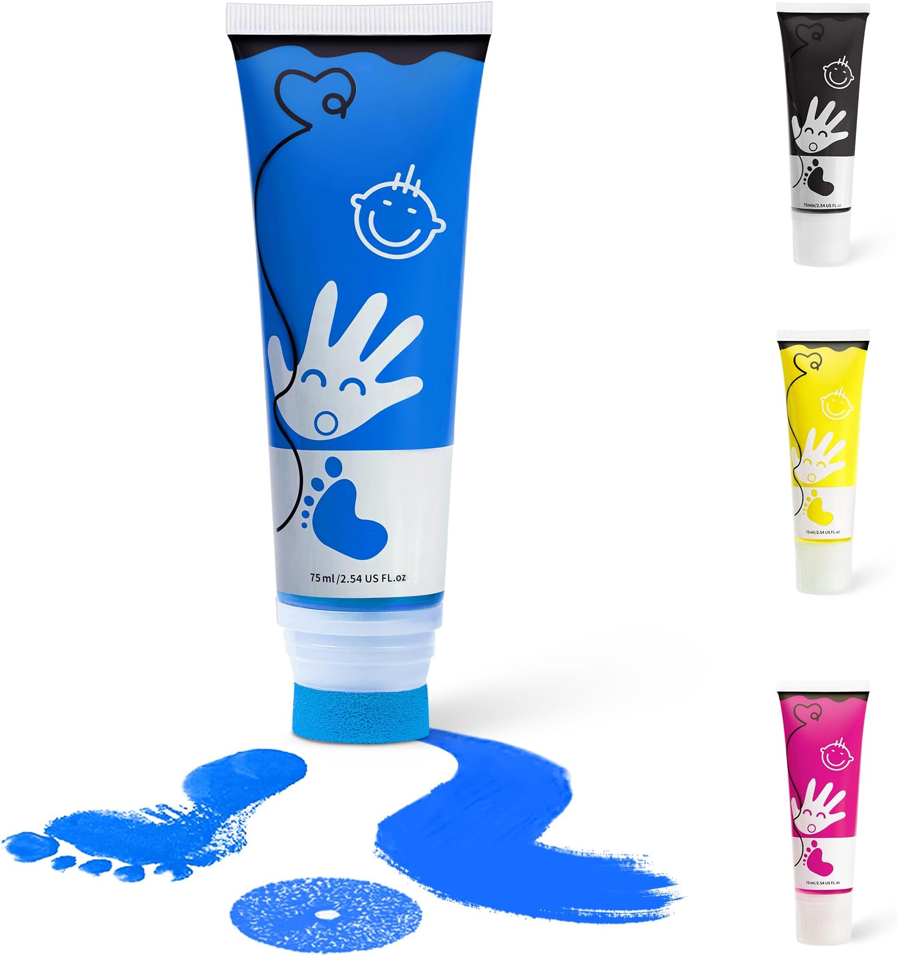 75ml Blue Baby Hand and Footprint Ink Kit, Baby Handprint Footprint Paint, Dog Cat Paw Print Kit, Washable, Non Toxic Acid-Free, Safe Gentle for Home Christmas New Year DIY Keepsake Stamp