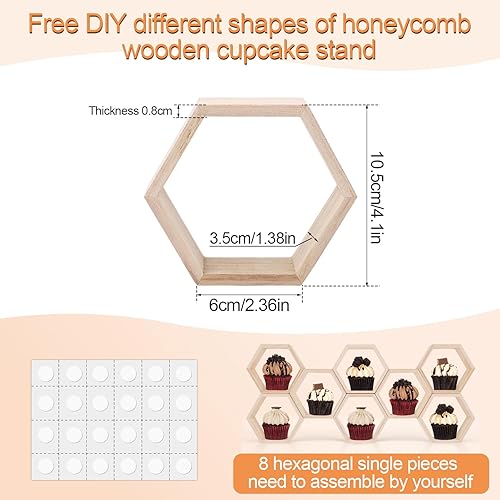 Miniatura 2 de 8 soportes para cupcakes de panal, soporte de madera para cupcakes de panal, soporte hexagonal para cupcakes para baby showers, niños y niñas,