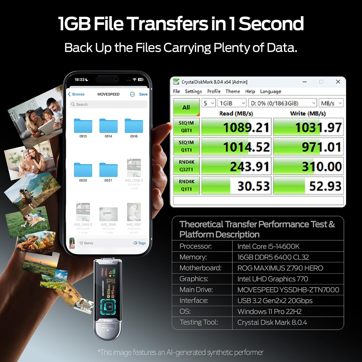 MOVE SPEED 1TB Solid State Drives with Smart Display 1090MB/s USB 3.2 Gen2 and Type C with Dual Ports for ProRes 4K Video iPhone 17/16/15, Android Phone, Windows, Mac 7 71HAcaW5qGL. AC SL1500