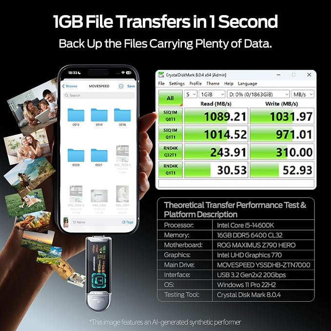Disco duro sólido MOVE SPEED 1TB con pantalla y USB 3.2 miniatura 6