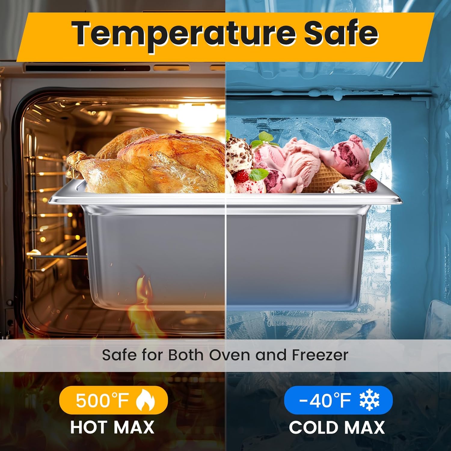 Aplancee 4-Pack Hotel Pans with Lids 1/3 Size x 6 Inch Deep, Commercial Stainless Steel Food Pan Dishwasher Safe for Buffet, Steam Table, Restaurant & Cooking